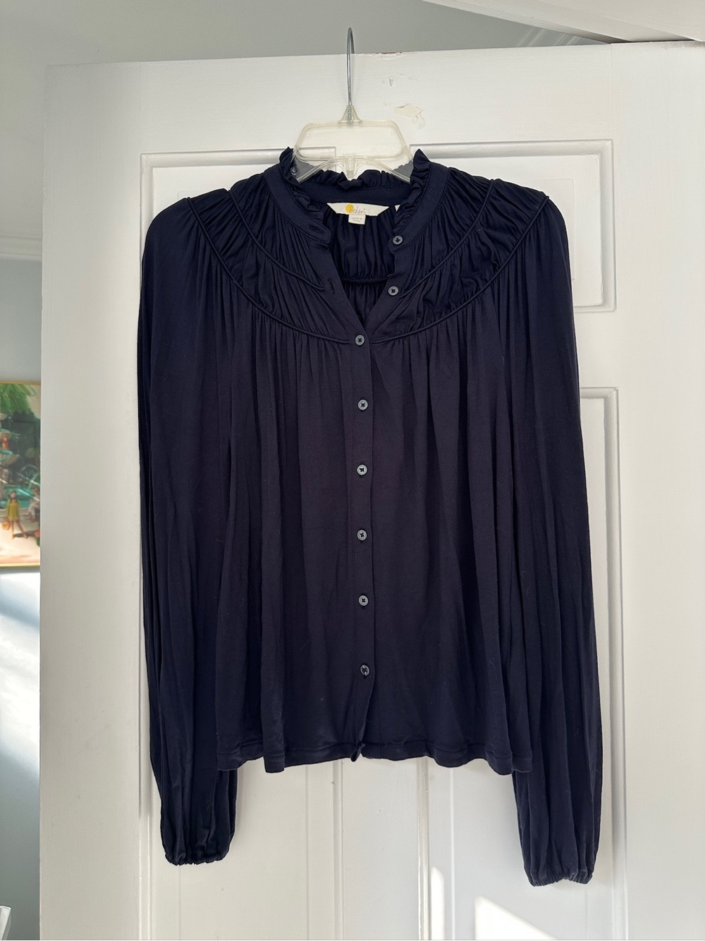 Boden Ruffle Navy Blue Cottagecore Long Sleeve Blouse in Size 2